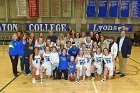 WBBall vs MHC  Wheaton College women's basketball team pose for a group photo with the 1994-95 team on their 25th anniversary of going to the NCAA Final Four. - Photo By: KEITH NORDSTROM : Wheaton, basketball, NCAA Final Four NEWMAC